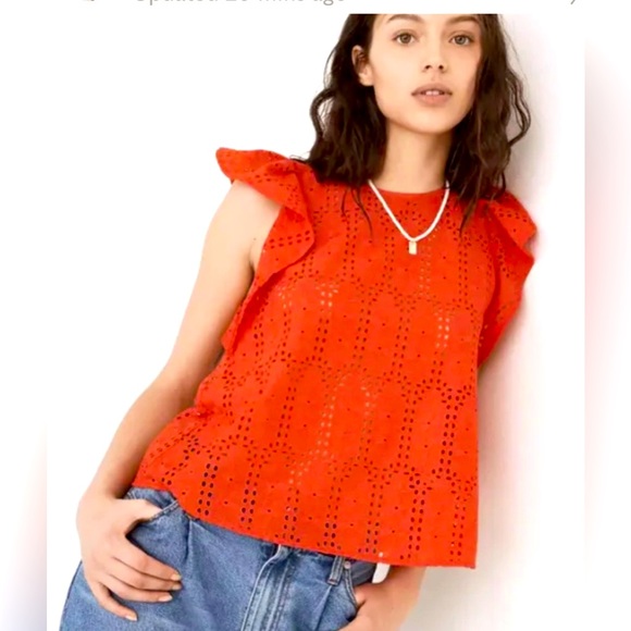 Nwot MADEWELL RED FLUTTER SLEEVE
EYELET TOP - Picture 1 of 8